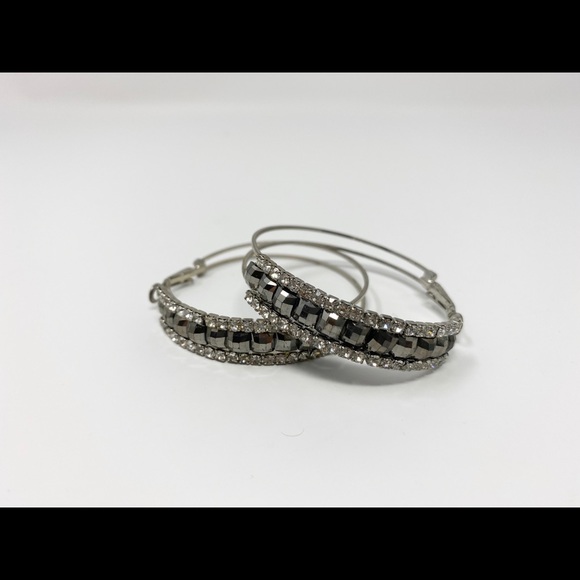 Metallic Grey Hoop Earrings - Picture 2 of 2
